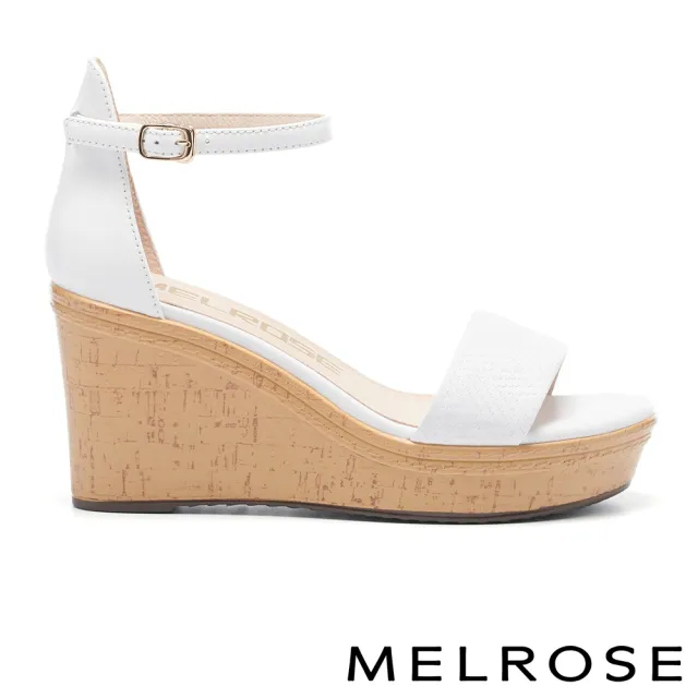 【MELROSE】美樂斯 夏日輕旅 氣質美學一字真皮踝帶厚底美型高跟涼鞋(白)