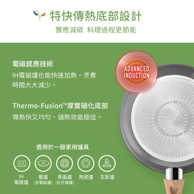 【Tefal 特福】法國製綠生活陶瓷不沾系列28CM平底鍋(IH爐可用鍋)