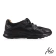 【A.S.O 阿瘦集團】機能休閒 萬步健康氣墊鞋 牛皮拼接透氣網-男款(黑軟皮)