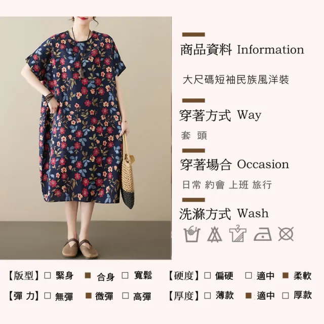 【小衣衫童裝】YP-5877-深藍色紅色印花寬鬆大尺碼圓領洋裝(1120414)