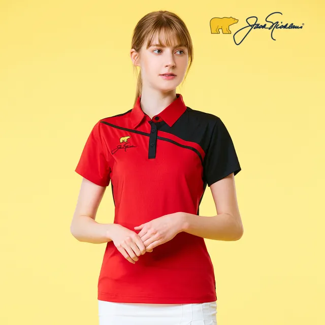 【Jack Nicklaus 金熊】GOLF女款彈性數位印花吸濕排汗POLO/高爾夫球衫(紅色)