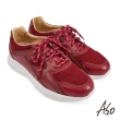 【A.S.O 阿瘦集團】機能休閒 萬步健康氣墊鞋 牛皮拼接透氣網-男款(正紅色)