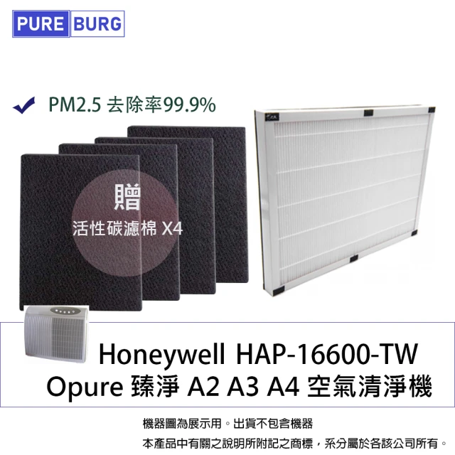 PUREBURG 適用Honeywell HAP-16600-TWN Opure A2 A3 A4空氣清淨機 副廠HEPA濾網(送活性碳濾棉 x4片)