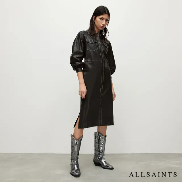 【ALLSAINTS】AVA 羊皮襯衫式中長版洋裝 WL012Y(常規版型)