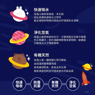【收納王妃】LINE FRIENDS 外太空系列 軟式珪藻土 吸水地墊 珪藻土 地墊 腳踏墊(60*40*0.5)