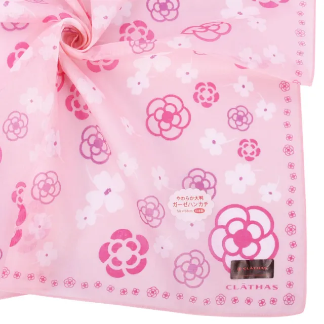 【CLATHAS】山茶花與幸運草純綿帕巾領巾(粉紅色)