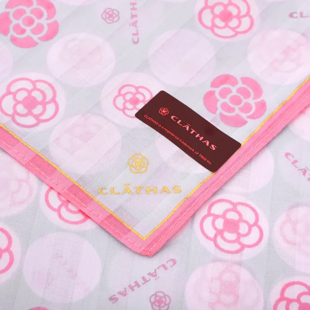 【CLATHAS】山茶花燙金LOGO圓點純綿帕巾(粉色/灰色)