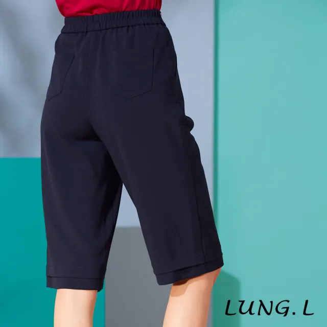 【LUNG.L 林佳樺】LL95E#藍色造型腰頭寬版六分褲(女裝)