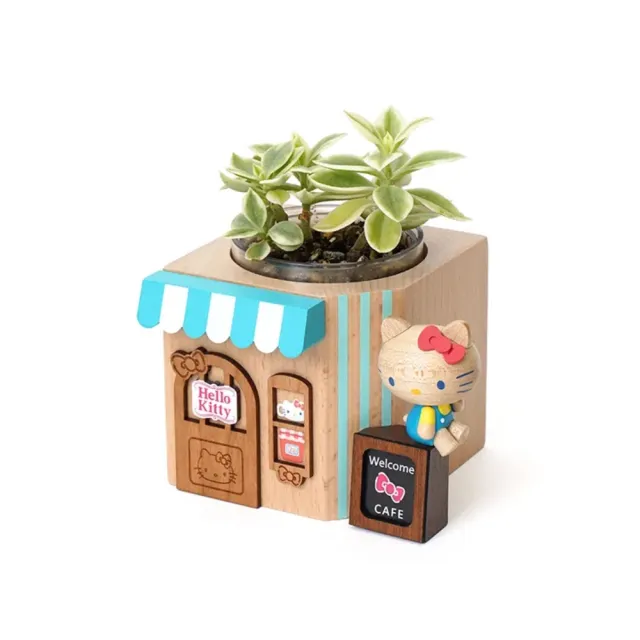 【小禮堂】Hello Kitty 木製造型容器 - 咖啡廳款(平輸品)