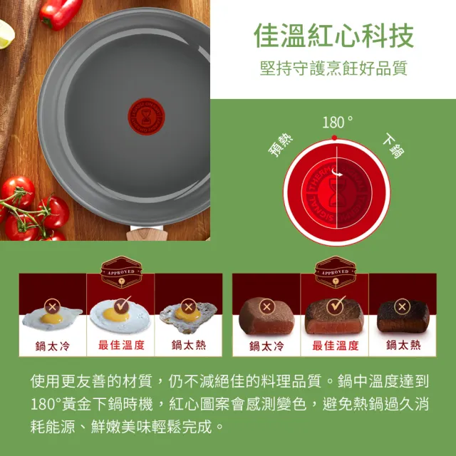 【Tefal 特福】法國製綠生活陶瓷不沾系列28CM不沾鍋平底鍋+玻璃蓋(適用電磁爐)