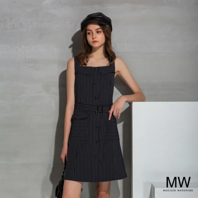 【MAGIQUE WARDROBE】條紋綁帶無袖洋裝(2色)