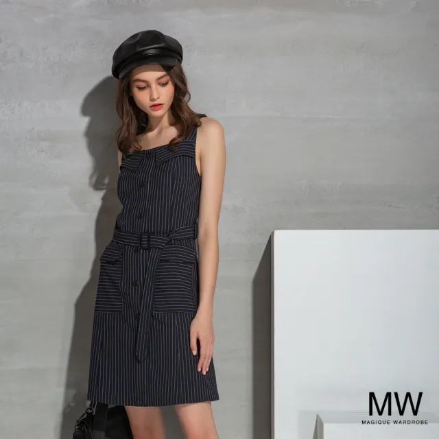 【MAGIQUE WARDROBE】條紋綁帶無袖洋裝(2色)