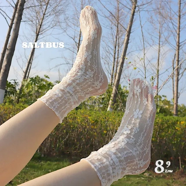 【89 zone】法式素色質感蕾絲網紗薄蕾絲 女襪 絲襪 堆堆襪 低筒襪 長襪 1 入(黑/奶白/粉/綠/霧藍/純白)