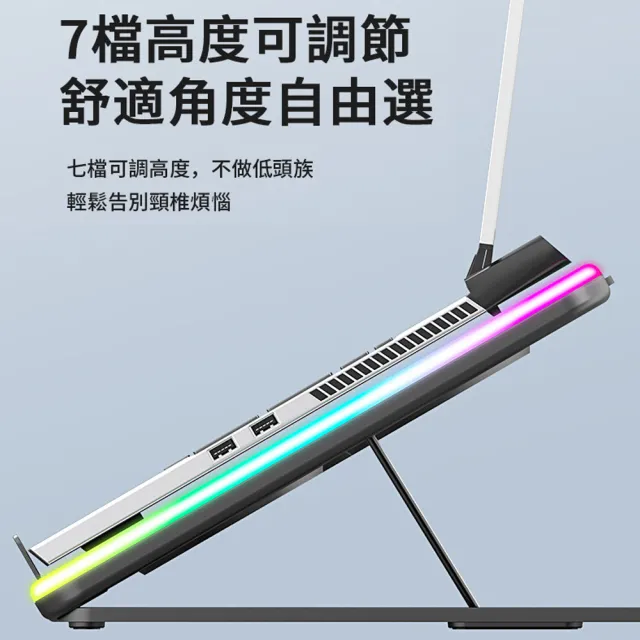 F36 超薄炫彩筆電散熱器 五風扇筆電支架(7段調節/液晶屏顯示)