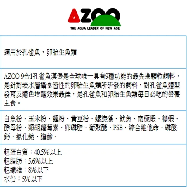 【AZOO】9合1孔雀魚漢堡 120ml 發育及體色增豔效果最佳/先進顆粒飼料/上浮性(適用於孔雀魚、卵胎生魚類)