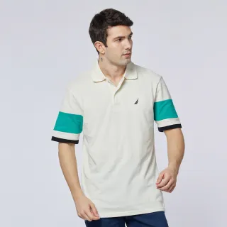 【NAUTICA】男裝 跳色拼接袖短袖POLO衫(米色)