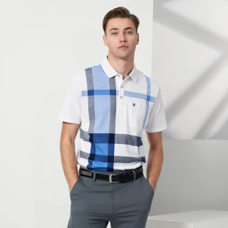 【pierre cardin 皮爾卡登】商務休閒 男款 胸前印格短袖POLO衫-藍色(5237212-35)