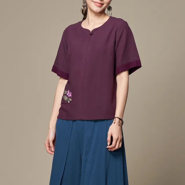 【古典美】03029棉麻手繪口袋上衣(茶禪服/中國風/國服/漢服/手染服/棉麻/亞麻/天然纖維)