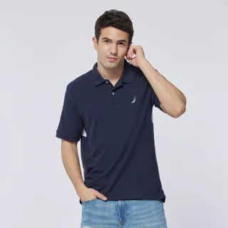 【NAUTICA】男裝 素面LOGO短袖POLO衫(深藍色)