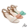 【A.S.O 阿瘦集團】時尚流行 健步美型鉚釘坡跟涼鞋(粉色)