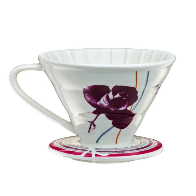 【Tiamo】V02陶瓷貼花咖啡濾器組-紫色(HG5547P)