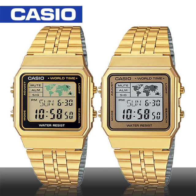【CASIO 卡西歐】世界地圖探險復古金風格電子錶(A500WGA)