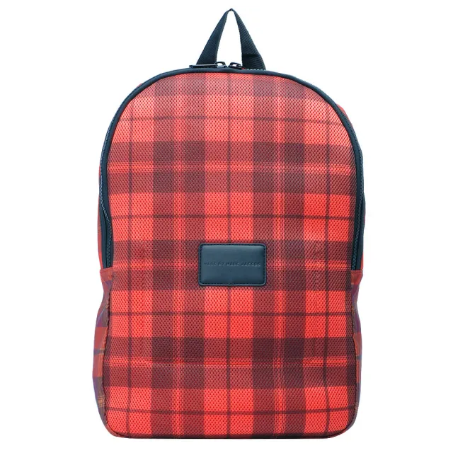 【MARC BY MARC JACOBS】格紋厚織尼龍拉鍊後背包(紅M0001515-RED-MULTI)