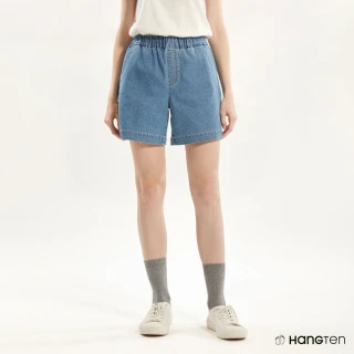 【Hang Ten】女裝-COOLMAX天絲棉鬆緊腰頭內抽繩短褲(藍)