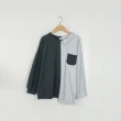 【Dailo】左右不對稱異材質拼接衛衣長袖上衣(藍 黑 白)