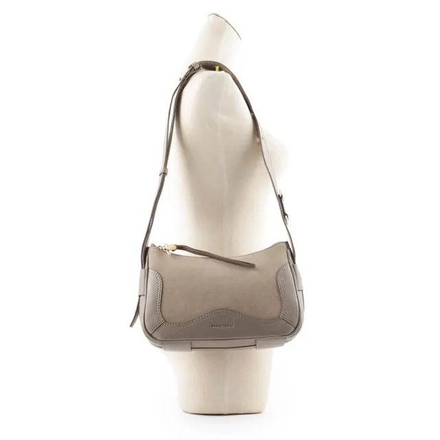 【See by Chloe’】HANA HOBO 牛皮拼麂皮迷你肩背/斜背二用包(灰色)