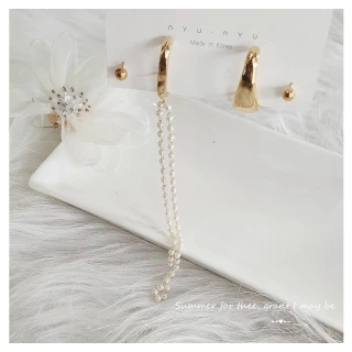 【BBHONEY】韓國製四件組金屬簡約耳環珍珠長鍊造型 耳針(韓國東大門飾品)