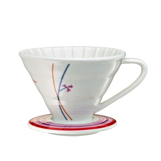 【Tiamo】V02陶瓷貼花咖啡濾器組-紅色(HG5547R)
