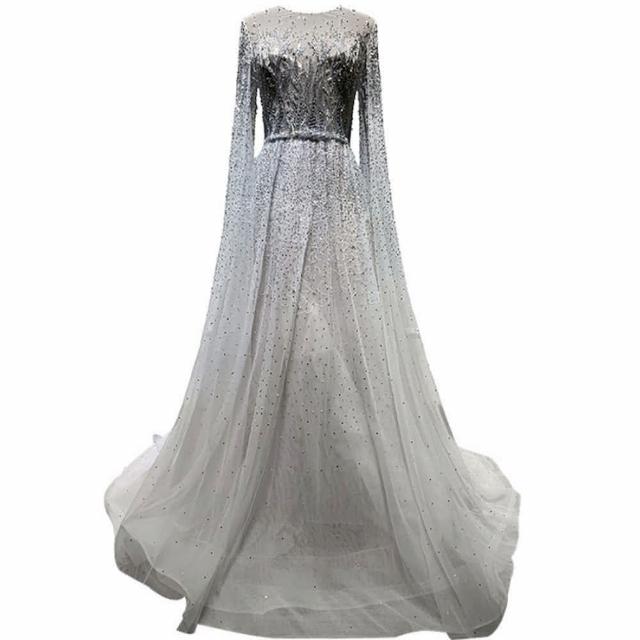 【女神婚紗禮服】高端U領長披肩宴會晚禮服LA60869 焦糖色(訂婚 結婚)