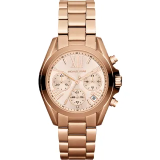 【Michael Kors】羅馬假期三眼計時手錶-玫瑰金 新年禮物(MK5799)