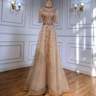 【女神婚紗禮服】高端奢華手工縫珠氣質宴會晚禮服 LA71378 金色(宴會 媽媽服)