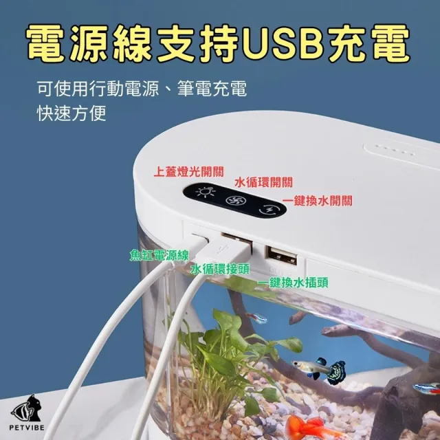 【Petvibe寵趣生活】USB充電桌面迷你懶人魚缸(辦公室魚缸/小魚缸/迷你水族箱/孔雀魚/蝦蟹)