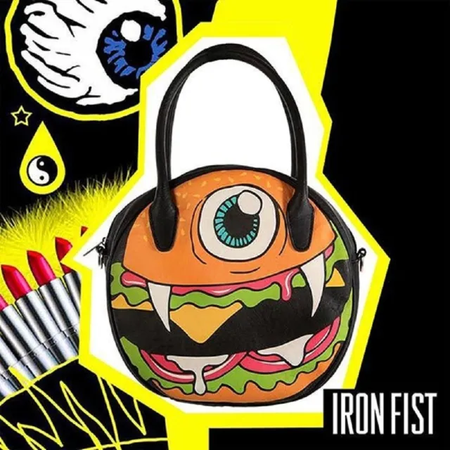 【摩達客】美國Iron Fist鐵拳搖滾-圓餅造型漢堡包-斜背包(單肩包/側背包)