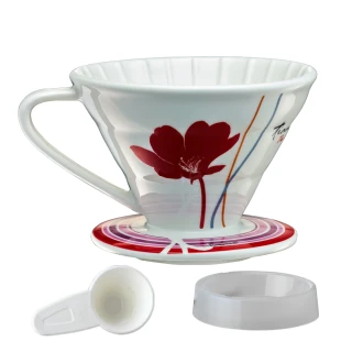 【Tiamo】V01陶瓷貼花咖啡濾器組-紅色(HG5546R)