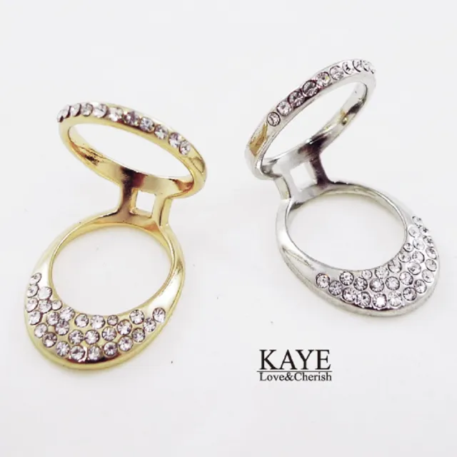 【Kaye歐美流行飾品】立體拉環造型鑲嵌水鑽戒指