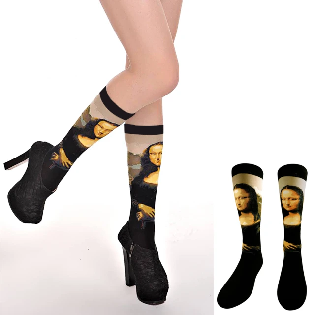 【JHJ DESIGN】2雙組 達文西 蒙娜麗莎的微笑 Mona Lisa 中統襪(加拿大品牌 MIT)