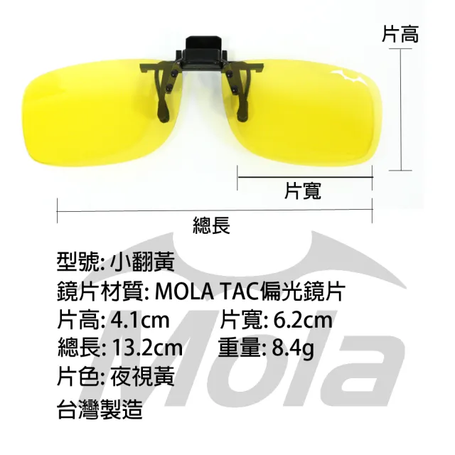 【MOLA】摩拉偏光夜視黃眼鏡夾片 前掛可掀 晚上/雨天/霧天都可用(小翻黃)