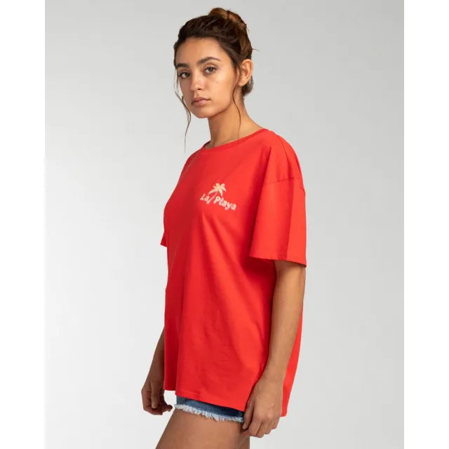 【BILLABONG】BILLABONG 女 LA PLAYA 短袖上衣 紅 休閒(EBJZT00117RNE0)