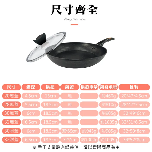 【CLARE 可蕾爾】典鑽鑄造不沾平底鍋32cm附蓋 台灣製造(適用IH及各式爐具)