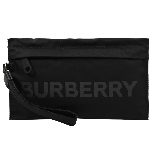 BURBERRY 巴寶莉 經典英文LOGO尼龍拉鍊手拿包萬用包(黑)