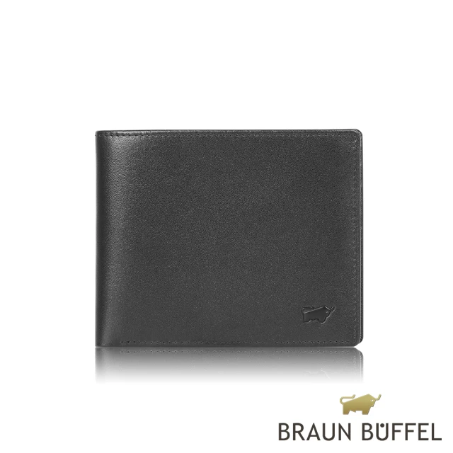 BRAUN BUFFEL 德國小金牛 台灣總代理 路西奧 8卡中間翻零錢袋短夾-黑色(BF399-318-BK)