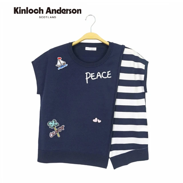 Kinloch Anderson 短袖針織上衣 可愛塗鴉PEACE條紋剪接愛心椰子樹T恤 KA108900656 金安德森女裝(藏青)