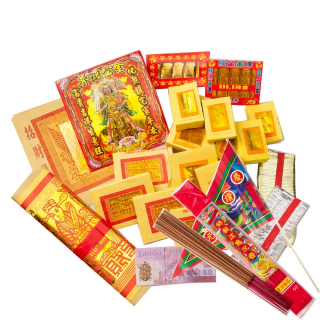 【金發財金紙-批發系列】簡單豐富普渡公金+好兄弟-含普渡旗香組-10入組(中元普渡專用)