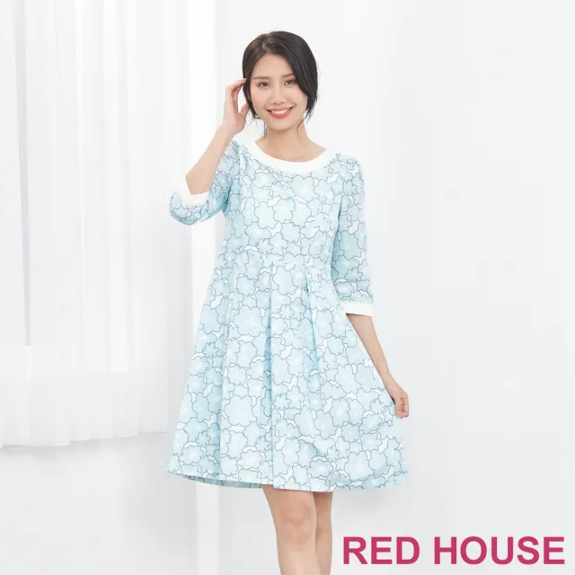 【RED HOUSE 蕾赫斯】粉嫩花朵配色印花洋裝(共2色)