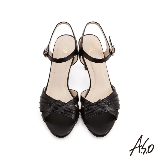 【A.S.O 阿瘦集團】時尚流行 健步美型時尚交叉帶牛皮涼鞋(黑色)