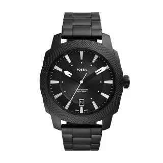 【FOSSIL 官方旗艦館】Machine 簡約經典酷黑指針手錶 黑色不鏽鋼鍊帶 49MM FS5971
